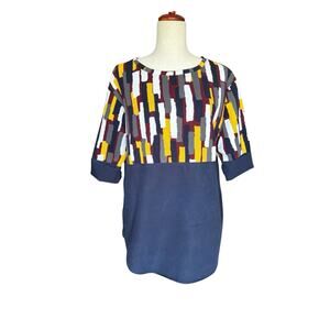 COS Colorblock Geometric Pattern Blouse Navy Abstract Print Top Size S